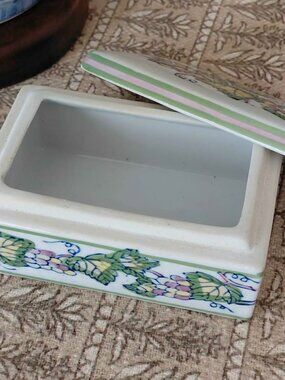 Vintage Porcelain Box with Purple, Yellow, Green Grape Motif